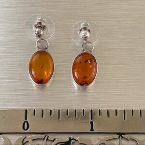 Golden Baltic Amber & Sterling Silver Dangle Earrings